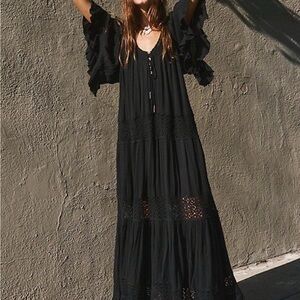 Free People Black Maxi Dress with Lace Details